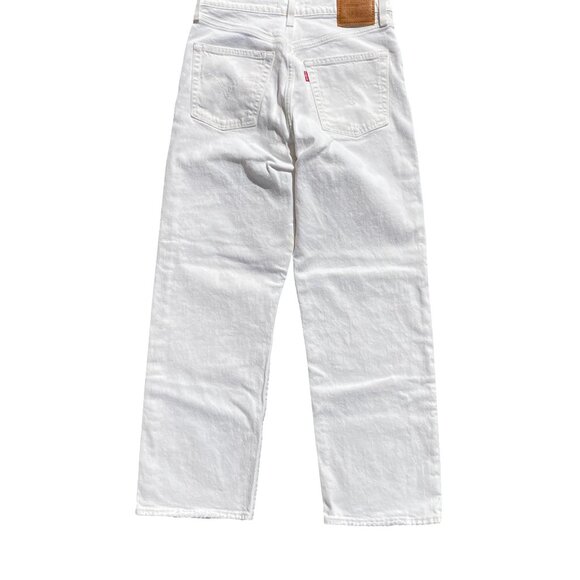 Levi’s Ribcage Straight Ankle White Jeans Button Fly Boho Coastal Vacation Sz 28 - Picture 8 of 16